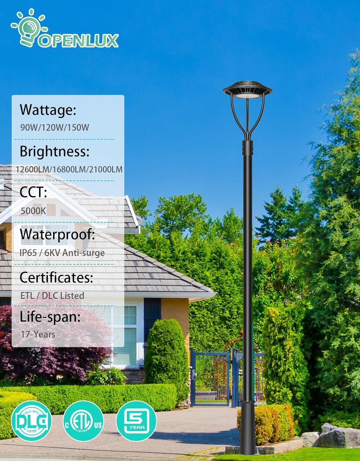 LED Post Top Light- PTA Series,150W,21000lumens,Selectable Wattage,100-277V,Dusk to Dawn Optional