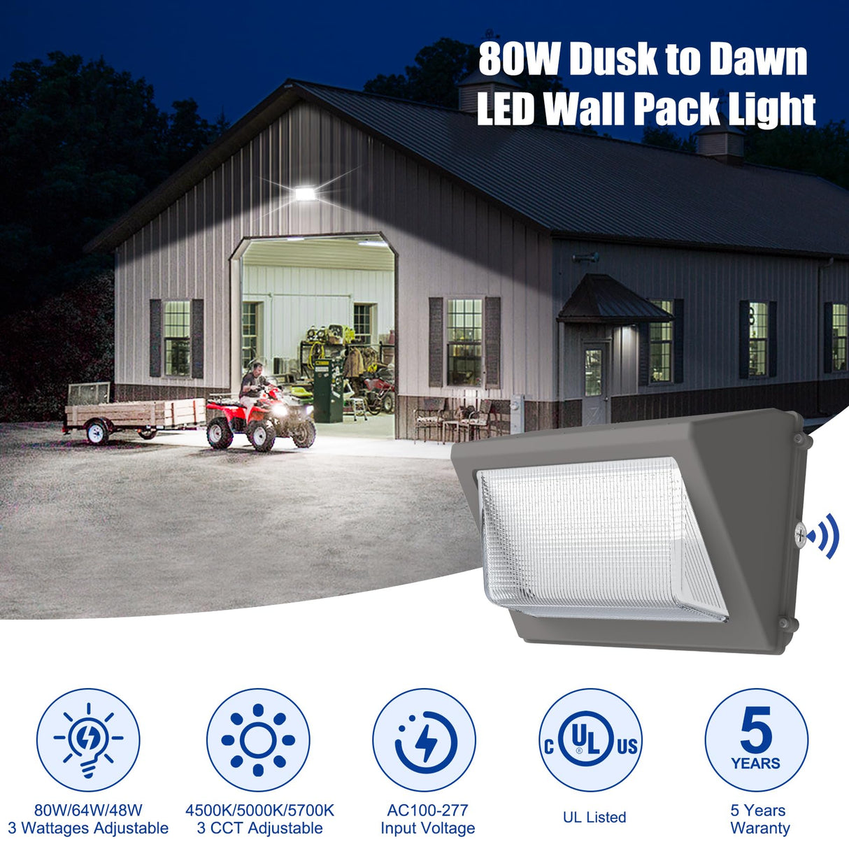 LED Wall Pack Light- WP Series,80W,11200lumens,Selectable Wattage & CCT,100-277V