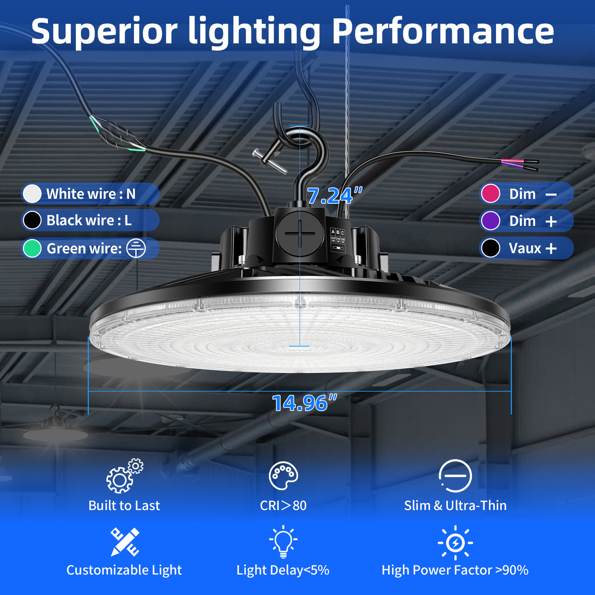 LED High Bay Light - PRO Series,300W,42000lumens,Selectable Wattage,5000K,100-277V,0-10V DIMMABLE