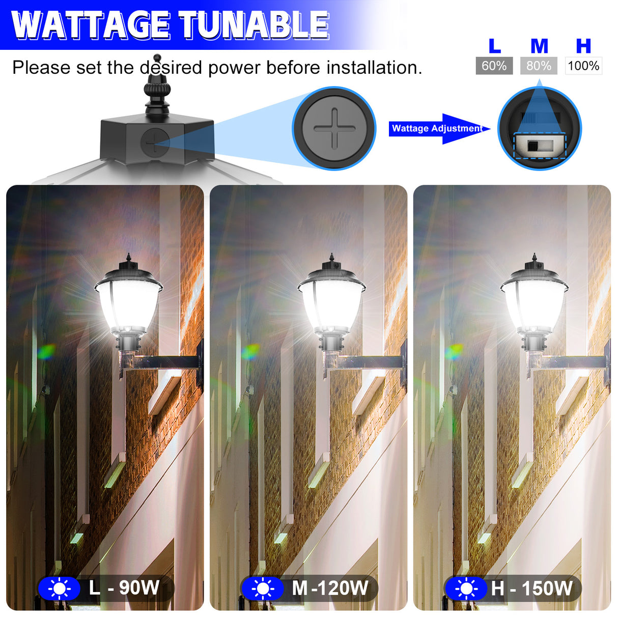 NGTLIGHT LED Ultra Pole Area Light - UPAL Series,150W,Selectable Wattage & CCT,100V-277V