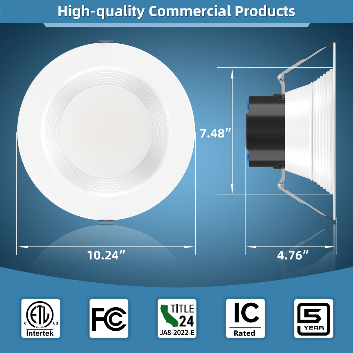8"LED Commercial Down Light  - DNL Series,36W,3960lumens,Selectable Wattage & CCT,120-347V,4 Pack