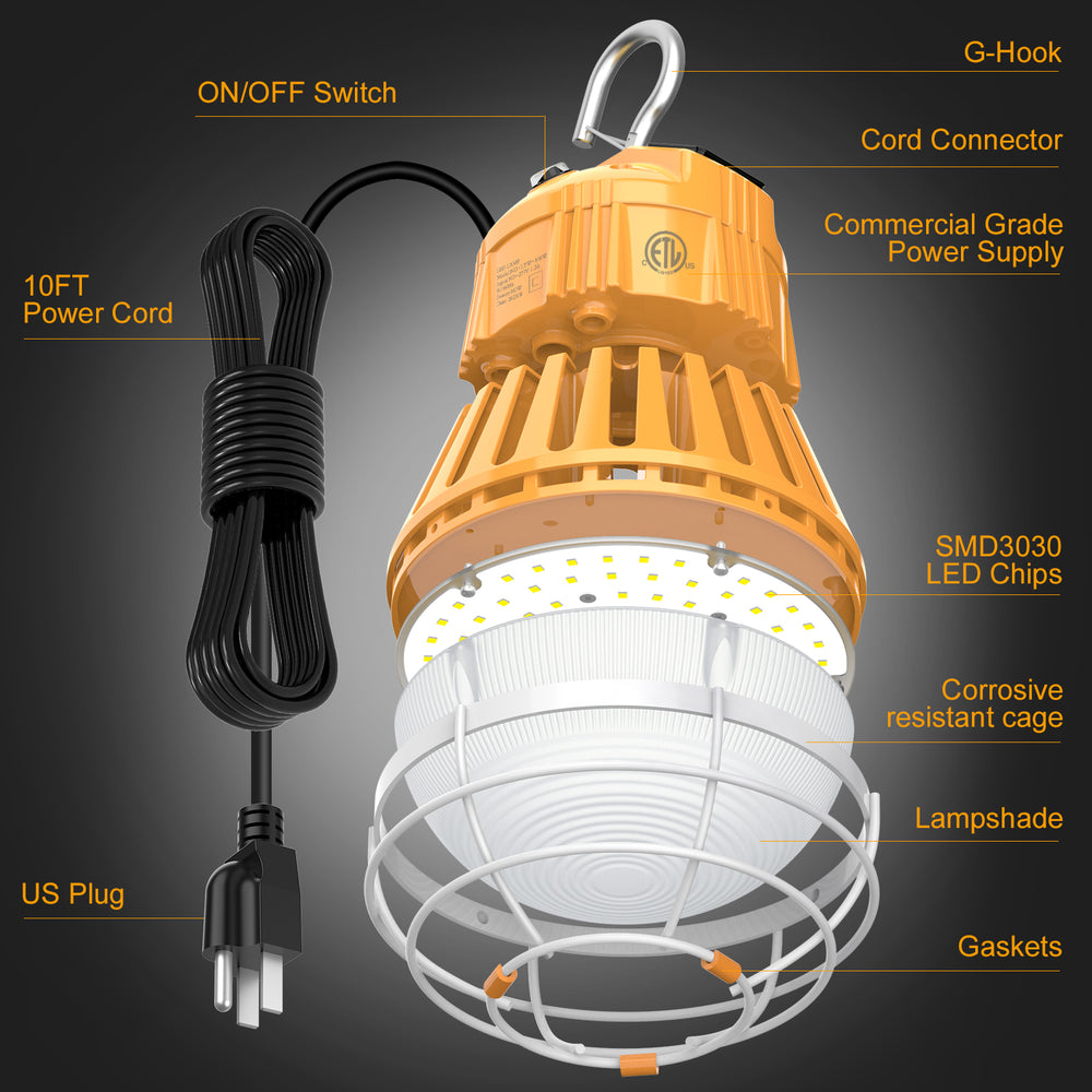 LED Temporary Work Light - LTW Series,100W,14000lumens,Selectable Wattage,5000K,100-277V,US PLUG Application