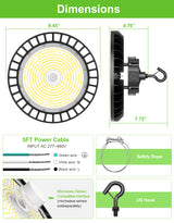 NGTLIGHT LED High Bay Light - UFO05 Series, 150W, Selectable Wattage, 5000K, 277-480V, 120° Beam Angle