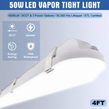 4FT LED Vapor Tight Light - VPL series,50W,Selectable Wattage & CCT,AC 100-277V, DIMMABLE 0-10V