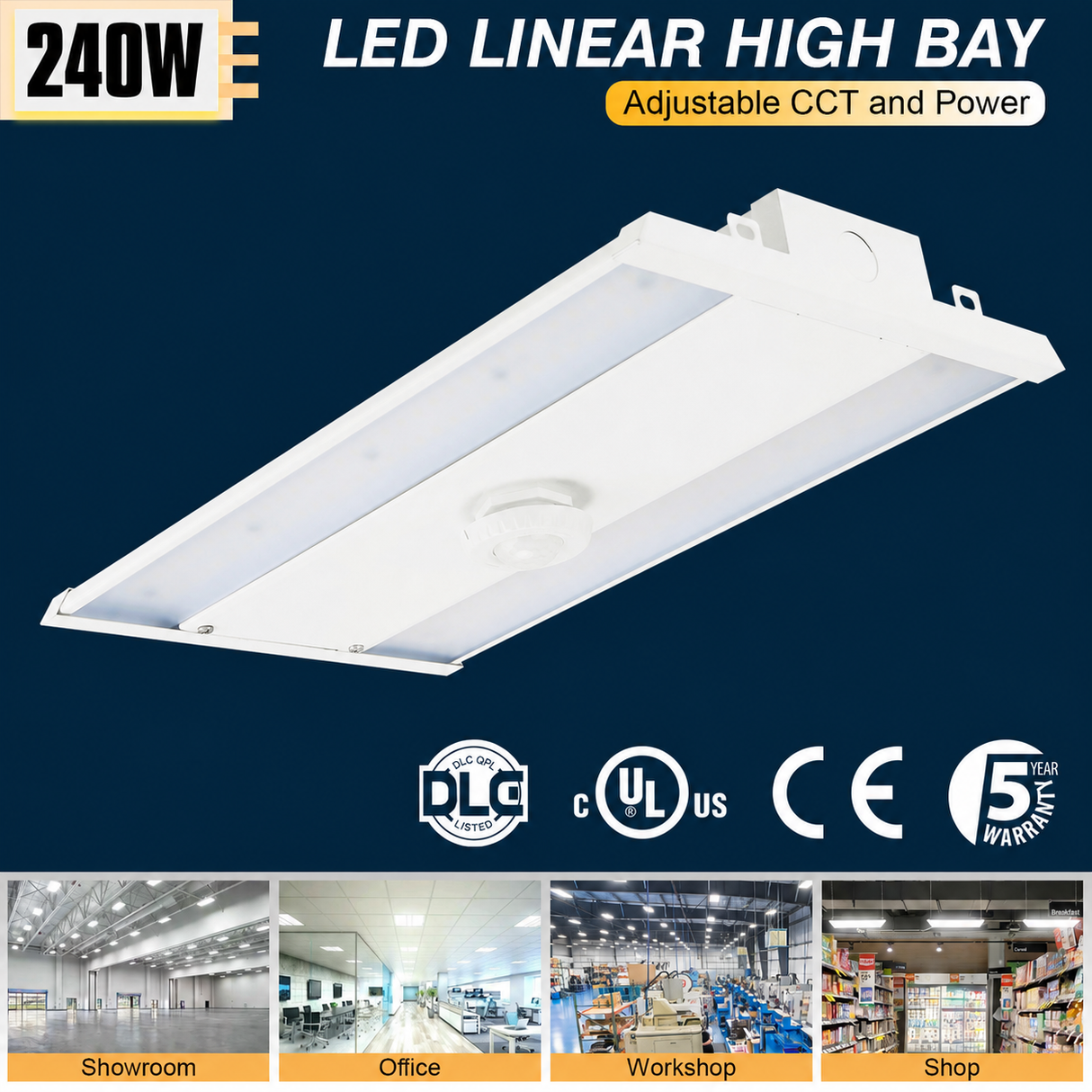 NGTLIGHT LED Linear High Bay Light - LHB06 Series, 240W, Selectable Wattage&CCT, 120-277V, 2 Pack