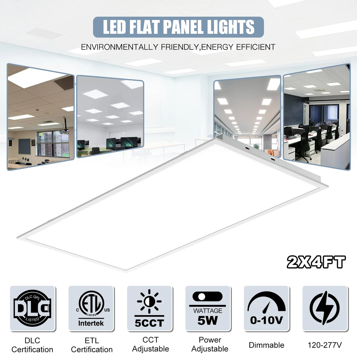 4PACK LED Flat Panel Light - FPN Series,72W,9360lumens,Selectable Wattage & CCT,100-277V, 2*4ft