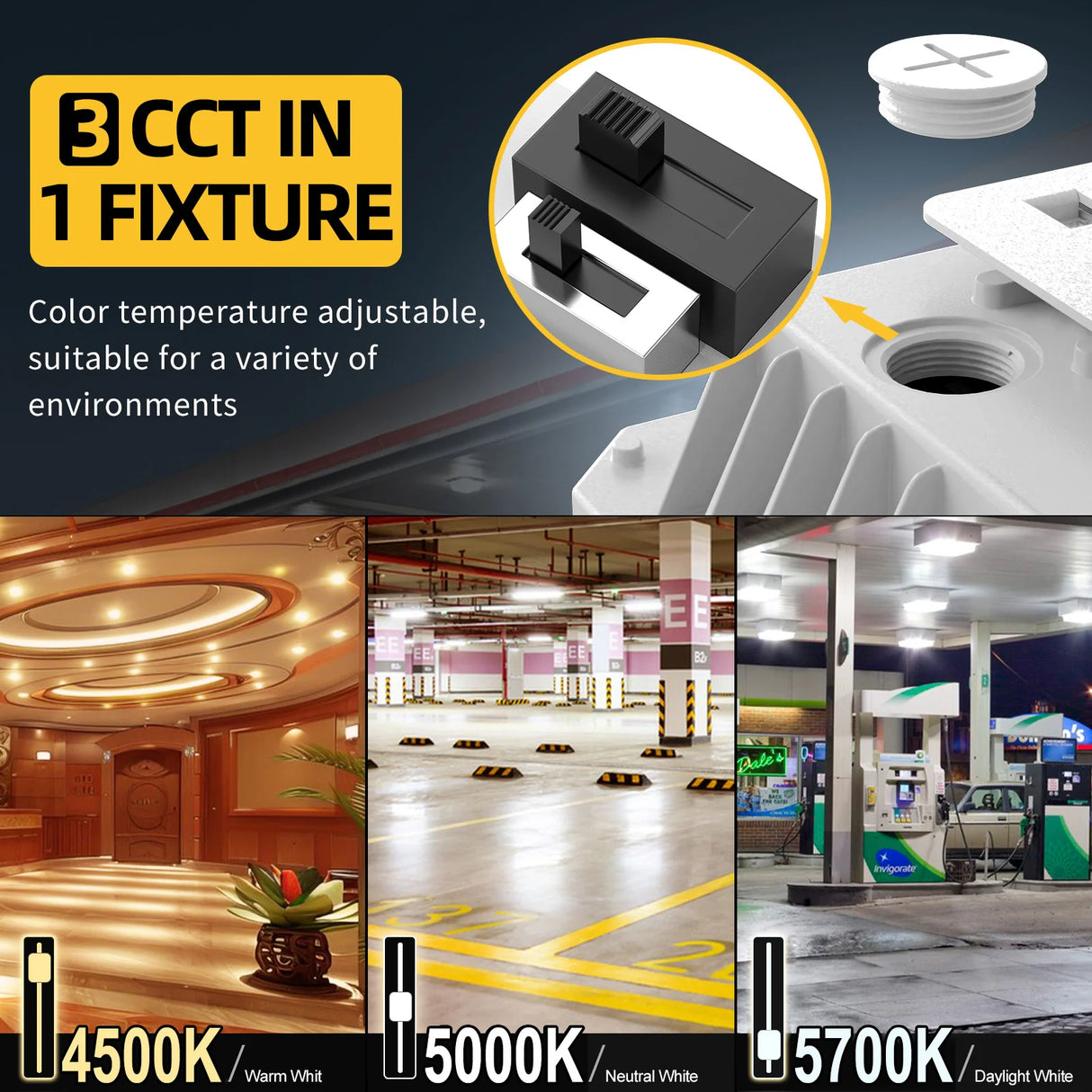 LED Canopy Light  - CPG Series,100W,14000lumens,Selectable Wattage & CCT,100-277V,with Photocell