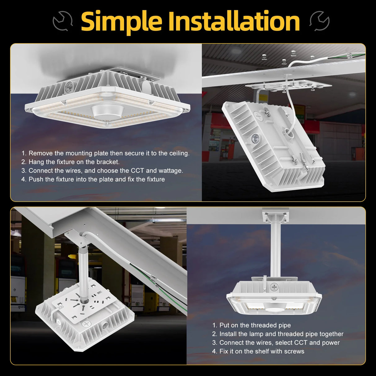 LED Canopy Light  - CPG Series,100W,14000lumens,Selectable Wattage & CCT,100-277V,with Photocell