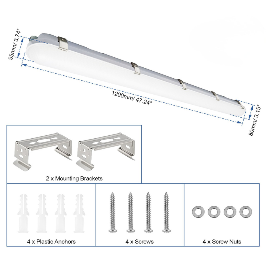 4FT LED Vapor Tight Light - VPL series,50W,Selectable Wattage & CCT,AC 100-277V, DIMMABLE 0-10V Application